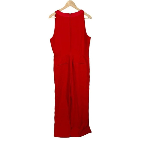 Banana Republic Mixed Media V-Neck Jumpsuit Poster Red Size 14 NO BELT Women’s - Picture 3 of 11